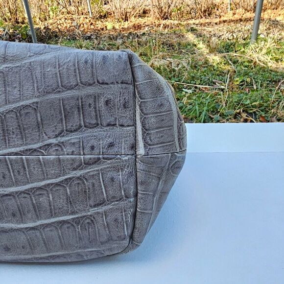 FURLA Croc Embossed Grey Genuine Leather Handbag Shoulderbag, Pre-owned - Picture 8 of 12